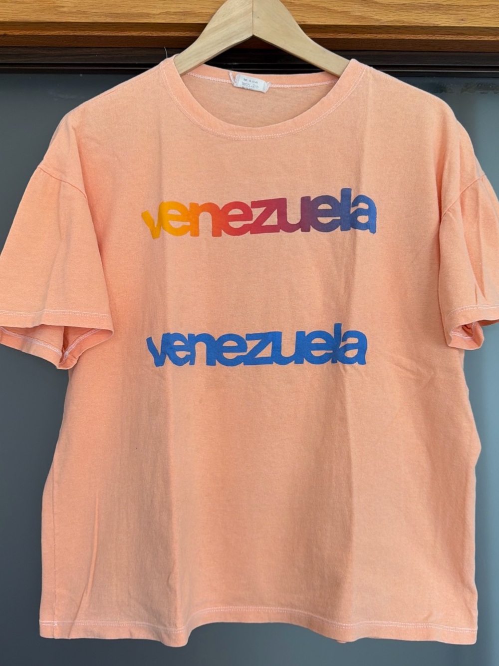 Vintage Single Stitch Peach Short Sleeve Tee with Multicolor Venezuela Graphics